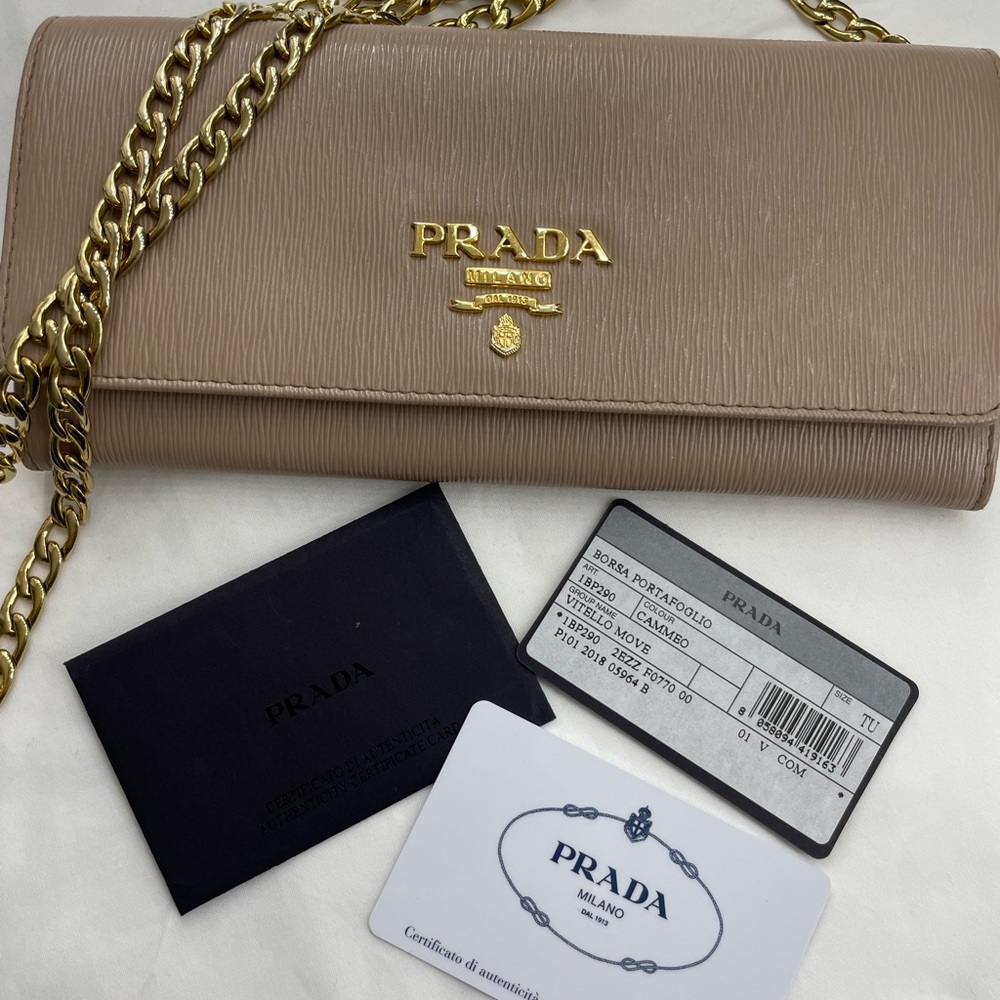 Prada nude wallet on chain bag